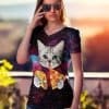 Festivalshirt voor vrouwen in vhals met taco pizza kat