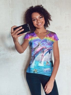 shirt met katten en dolfijnen en regenbogen
