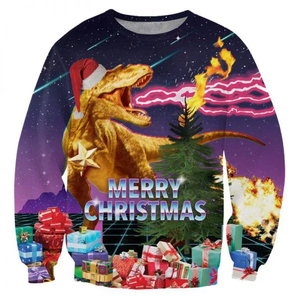 Retro kersttrui met T-Rex