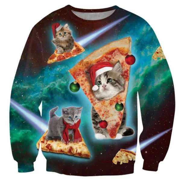 Foute kersttrui van superfout - trui voor kerstmis - foute trui - foute kerst trui - pizza poezen katten kersttrui