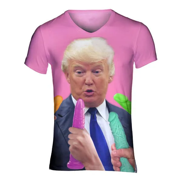 Festivalshirt van Superfout - fout t-shirt - festival outfit - rave kleding - techno outfit - kleding voor fout feest shirt - donald trumpt lult er op los in een paar dildos
